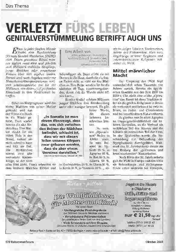 Vorschauseite 1: VERLETZT FÜRS LEBENGENITALVERSTÜMMELUNG BETRIFFT AUCH UNS