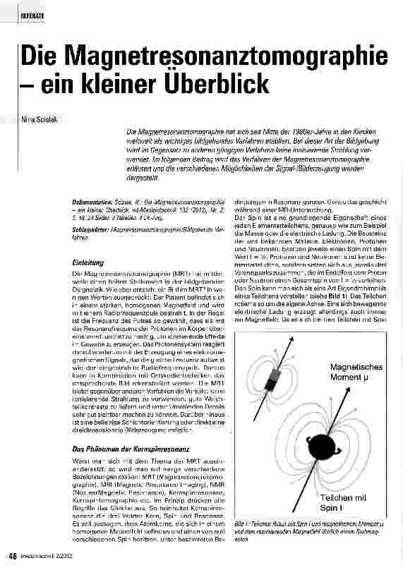 Vorschauseite 1: Die Magnetresonanztomographie - ein kleiner Überblick