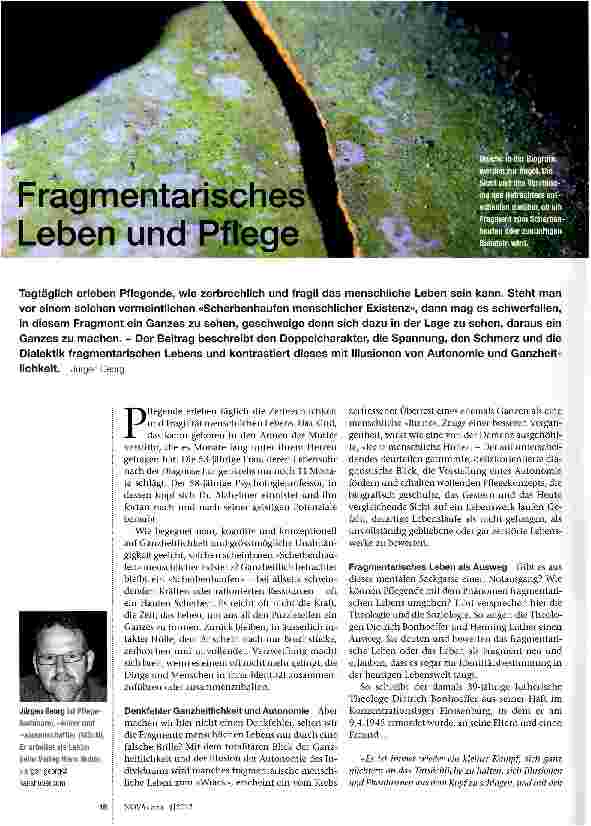 Vorschauseite 1: Fragmentarisches Leben und Pflege