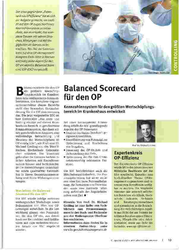 Vorschauseite 1: Balanced Scorecard für den OPKennzahlensystem für den größten Wertschöpfungsbereich im Krankenhaus entwickelt