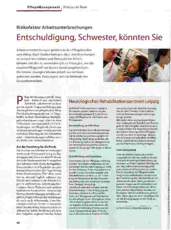 Vorschauseite 1: Risikofaktor Arbeitsunterbrechungen Entschuldigung, Schwester, könnten Sie mal schnell...?