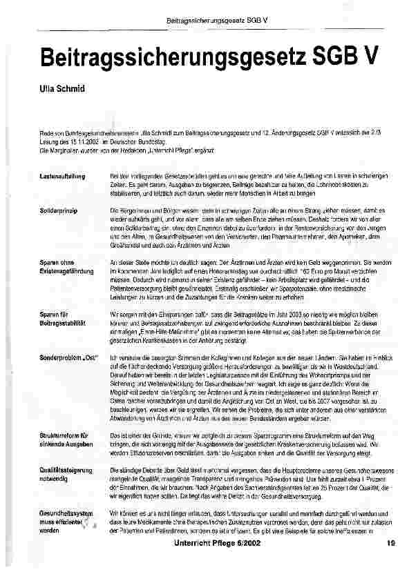 Vorschauseite 1: Beitragssicherungsgesetz SGB V