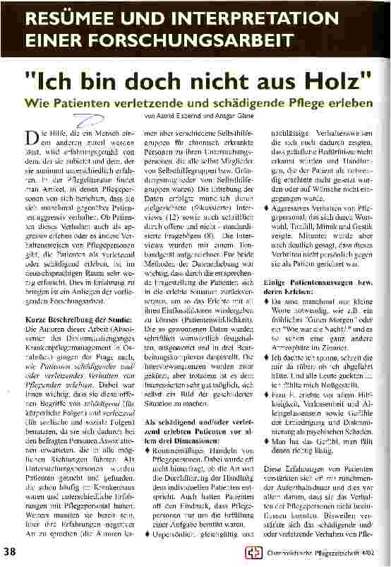 Vorschauseite 1: Ich bin doch nicht aus Holz Resümee und Interpretation einer Forschungsarbeit