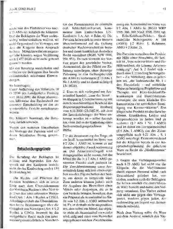 Vorschauseite 2: Ein Kaufvertrag über die Lieferung von nicht zugelassenen, jedoch zulassungspflichtigen Arzneimitteln aus dem Ausland ins Inland ist nach § 134 BGB nichtig