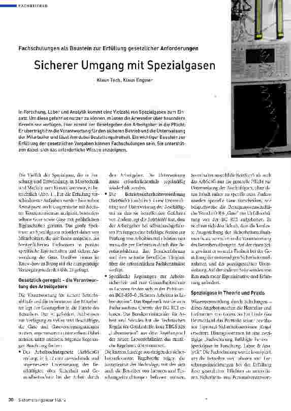 Vorschauseite 1: Sicherer Umgang mit Spezialgasen