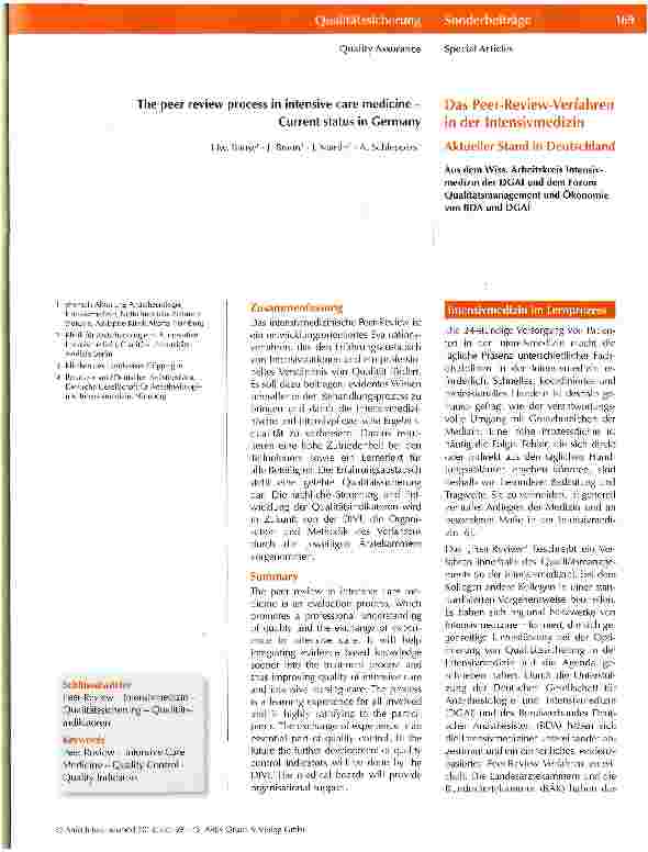 Vorschauseite 1: Das Peer-Review-Verfahren in der Intensivmedizin
