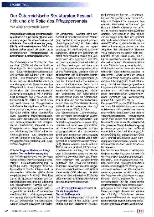 Vorschauseite 1: Der Österreichische Strukturplan Gesundheit und die Rolle des Pflegepersonals