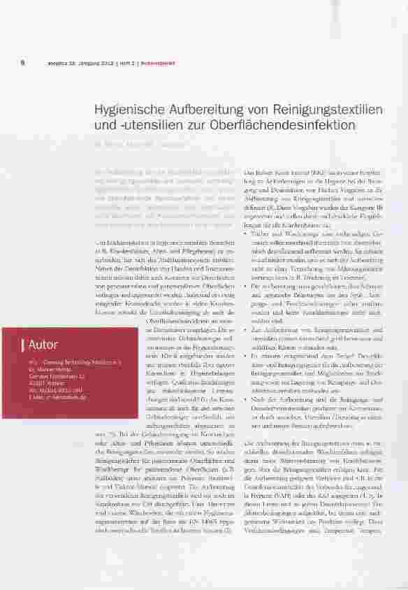 Vorschauseite 1: Hygienische Aufbereitung von Reinigungstextilien und -Utensilien zur Oberflächendesinfektion