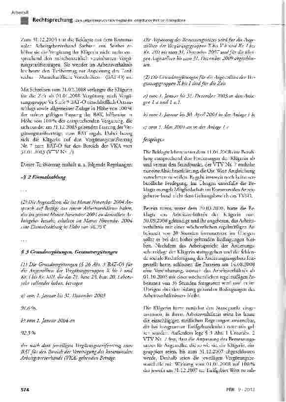 Vorschauseite 2: Zum Entgeltanspruch nach Wegfall der Tarifgebundenheit der Arbeitgeberin § 3 Abs. 1 des VTV Nr. 7 zum BAT-O