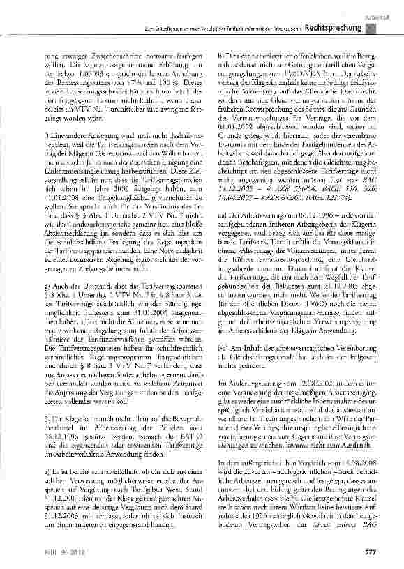 Vorschauseite 5: Zum Entgeltanspruch nach Wegfall der Tarifgebundenheit der Arbeitgeberin § 3 Abs. 1 des VTV Nr. 7 zum BAT-O