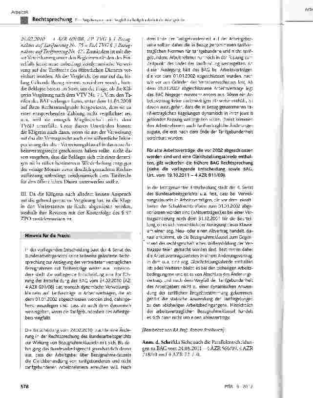Vorschauseite 6: Zum Entgeltanspruch nach Wegfall der Tarifgebundenheit der Arbeitgeberin § 3 Abs. 1 des VTV Nr. 7 zum BAT-O