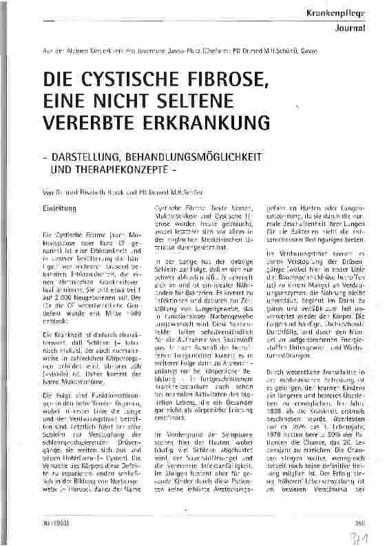 Vorschauseite 1: Die cystische Fibrose, eine nicht seltene vererbte Erkrankung Darstellung, Behandlungsmöglichkeit und Therapiekonzepte