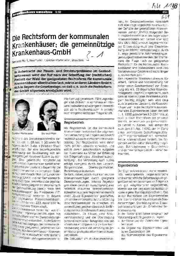 Vorschauseite 1: Die Rechtsform der kommunalen Krankenhäuser; die gemeinnützige Krankenhaus-GmbH