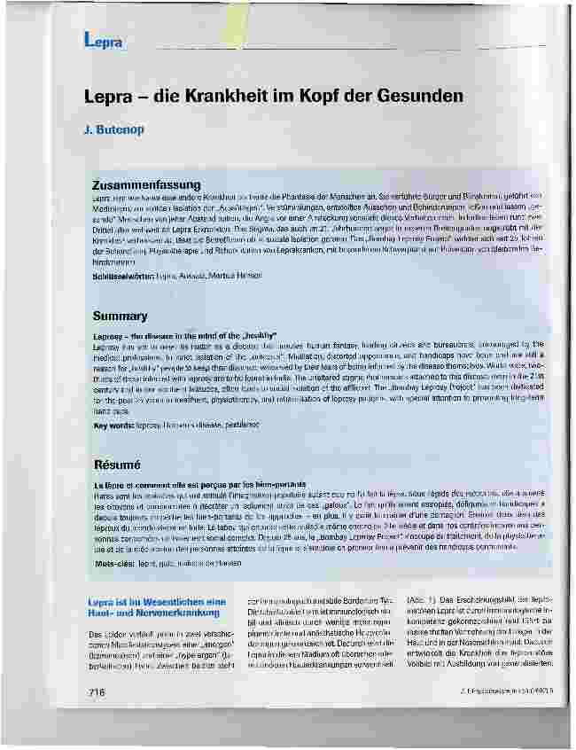 Vorschauseite 1: Lepra - die Krankheit im Kopf der Gesunden