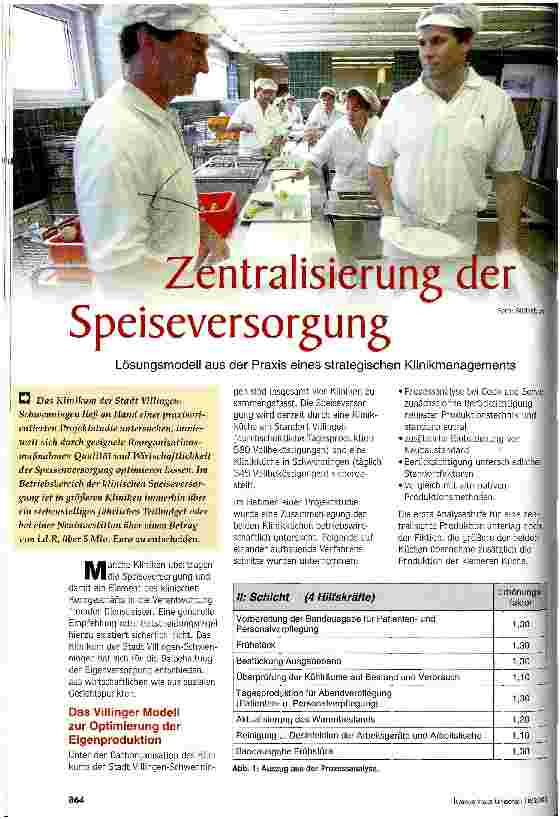 Vorschauseite 1: Zentralisierung der Speisenversorgung Lösungsmodell aus der Praxis eines strategischen Klinikmanagements
