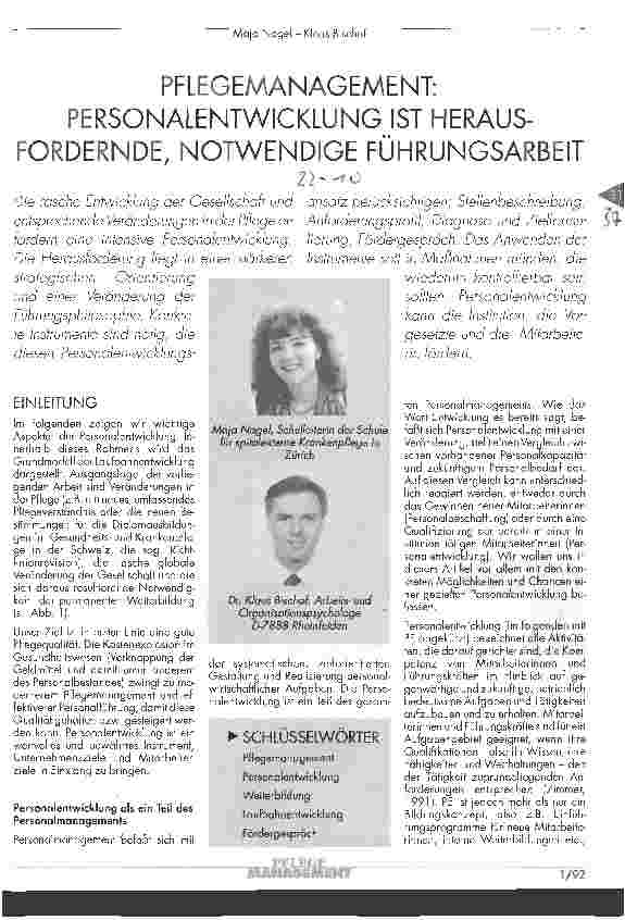 Vorschauseite 1: Pflegemanagement: Personalentwicklung ist herausfordernde, notwendige Führungsarbeit