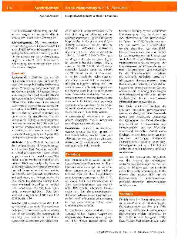 Vorschauseite 2: Die Kosten der intensivmedizinischen Versorgung in Deutschland