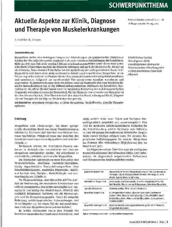 Vorschauseite 1: Aktuelle Aspekte zur Klinik, Diagnose und Therapie von Muskelerkrankungen