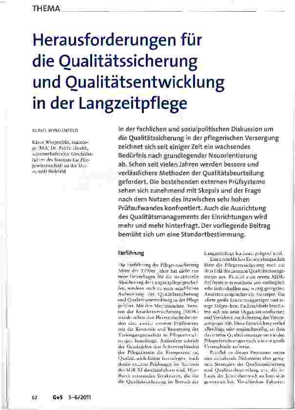 Vorschauseite 1: Herausforderungen für die Qualitätssicherung und Qualitätsentwicklung in der Langzeitpflege