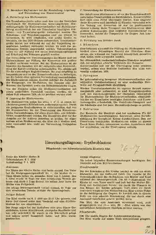 Vorschauseite 1: Einweisungsdiagnose: Erythroblastose