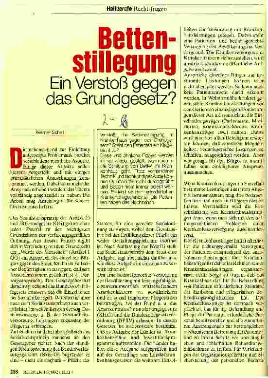 Vorschauseite 1: Bettenstillegung Ein Verstoß gegen das Grundgesetz?
