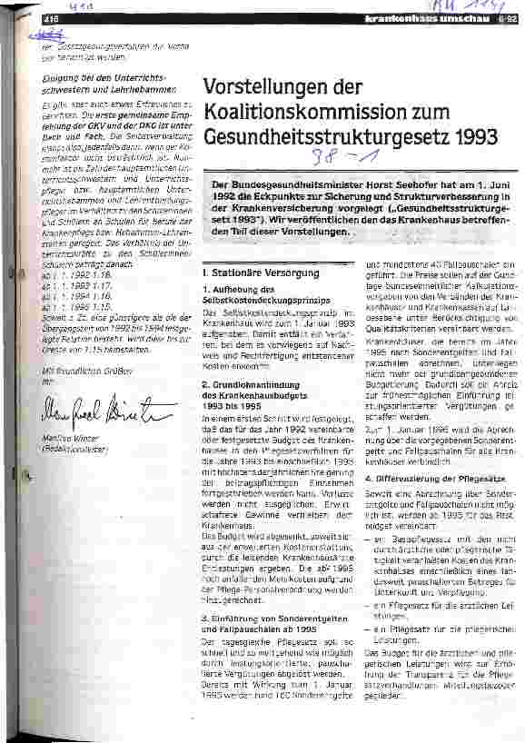 Vorschauseite 1: Vorstellungen der Koalitionskommission zum Gesundheitsstrukturgesetz 1993