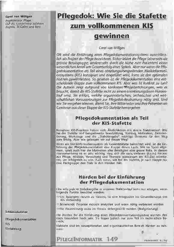 Vorschauseite 1: Pflegedok: Wie Sie die Stafette zum vollkommenen KIS gewinnen