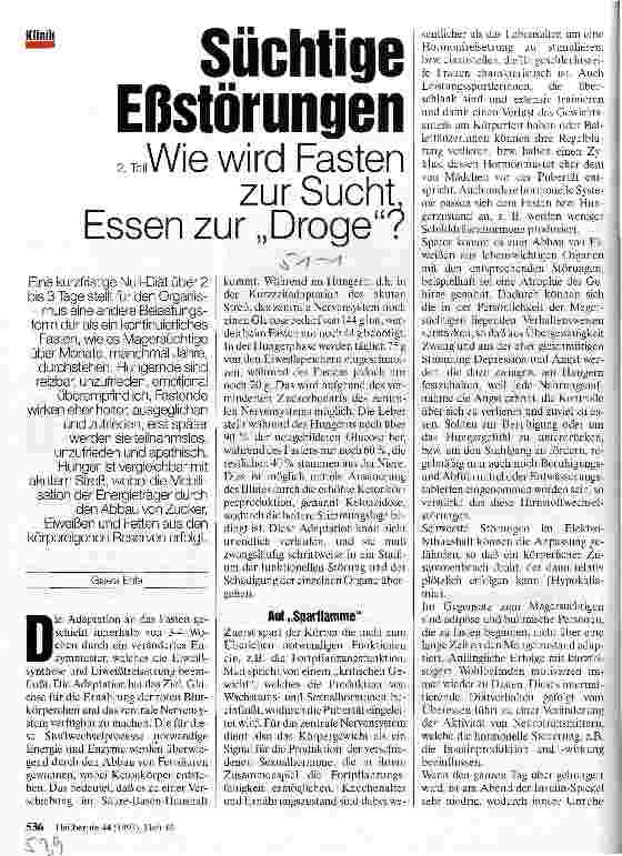 Vorschauseite 1: Süchtige Eßstörungen - 2. Teil Wie wird Fasten zur Sucht, Essen zur Droge?