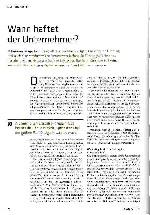 Vorschauseite 1: Wann haftet der Unternehmer?