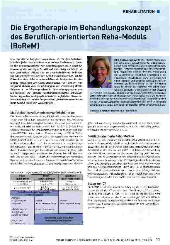 Vorschauseite 1: Die Ergotherapie im Behandlungskonzept des Beruflich-orientierten Reha-Moduls (BoReM)