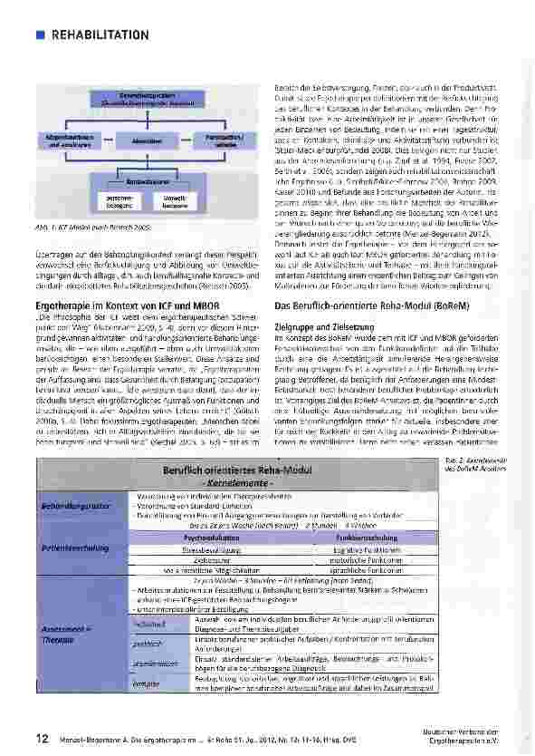 Vorschauseite 2: Die Ergotherapie im Behandlungskonzept des Beruflich-orientierten Reha-Moduls (BoReM)