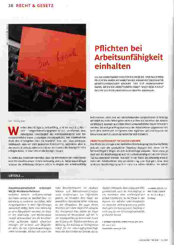Vorschauseite 1: Pflichten bei Arbeitsunfähigkeit einhalten