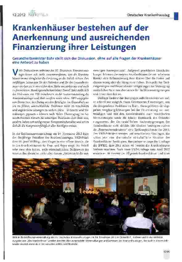 Vorschauseite 1: Krankenhäuser bestehen auf der Anerkennung und ausreichenden Finanzierung ihrer Leistungen