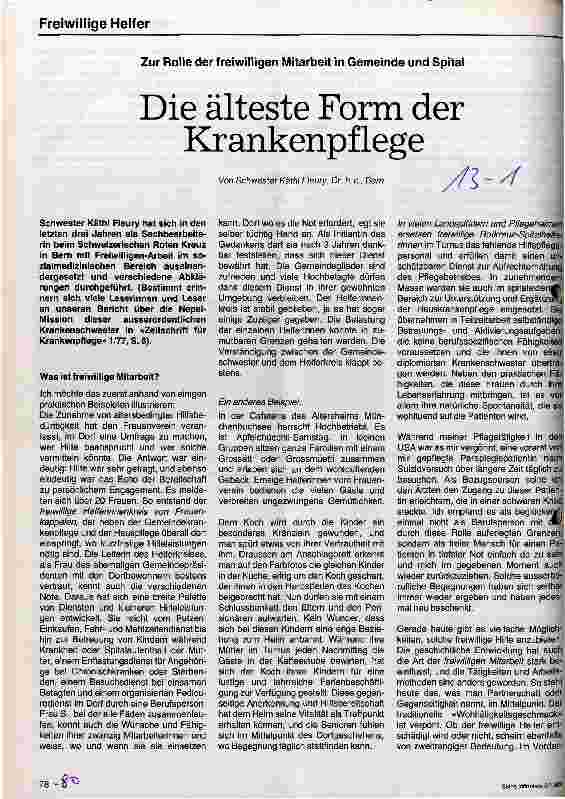 Vorschauseite 1: Die älteste Form der Krankenpflege Zur Rolle der freiwilligen Mitarbeit in Gemeinde und Spital
