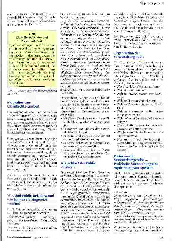 Vorschauseite 2: Öffentlichkeitsarbeit oder Public Relations am Beispiel der Städtischen Kinderklinik Gelsenkirchen