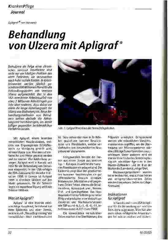 Vorschauseite 1: Behandlung von Ulzera mit Apligraf