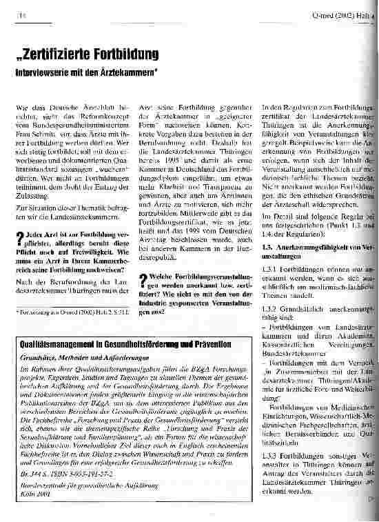 Vorschauseite 1: Zertifizierte Fortbildung Interviewserie mit den Ärztekammern