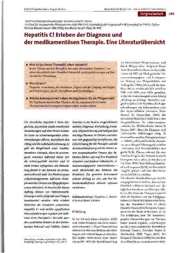 Vorschauseite 1: Hepatitis C! Erleben der Diagnose und der medikamentösen Therapie. Eine Literaturübersicht