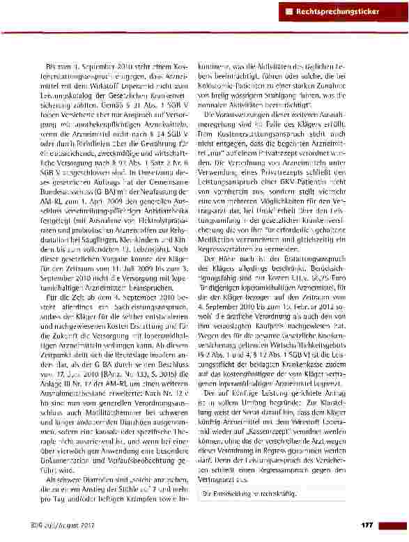 Vorschauseite 2: Kostenerstattung für ein Antidiarrhoikum bei dauerhafter Stuhlinkontinenz LSG Berlin-Brandenburg vom 15.2.2012 (L 9 KR 292/10)