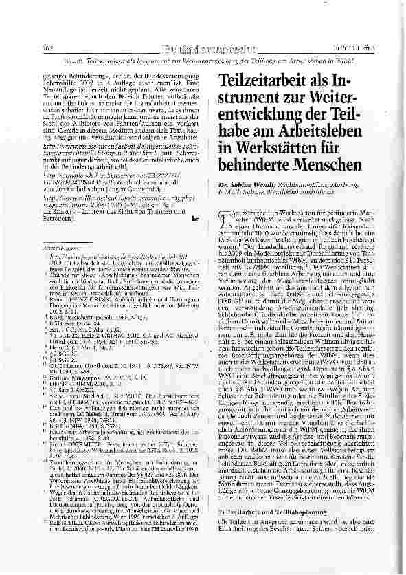 Vorschauseite 1: Teilzeitarbeit als Instrument zur Weiterentwicklung der Teilhabe am Arbeitsleben in Werkstätten für behinderte Menschen