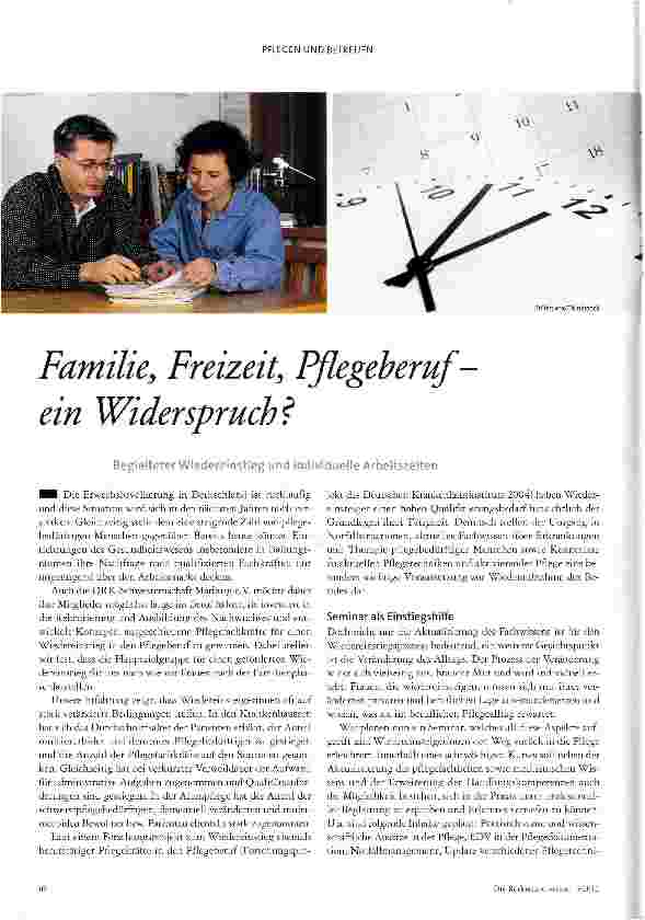 Vorschauseite 1: Familie, Freizeit, Pflegeberuf - ein WiderspruchBegleiteter Wiedereinstieg und individuelle Arbeitszeiten