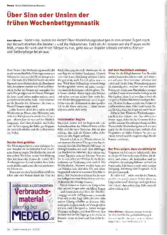 Vorschauseite 1: Über Sinn oder Unsinn der frühen Wochenbettgymnastik