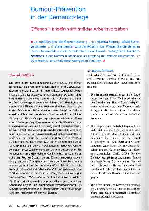 Vorschauseite 1: Burnout-Prävention in der Demenzpflege
