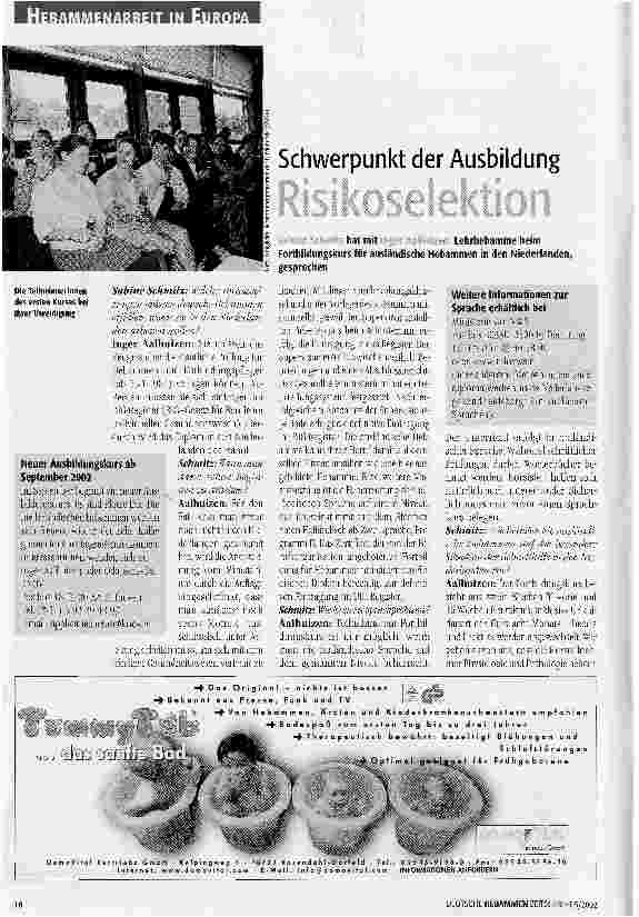 Vorschauseite 1: Schwerpunkt der Ausbildung Risikoselektion