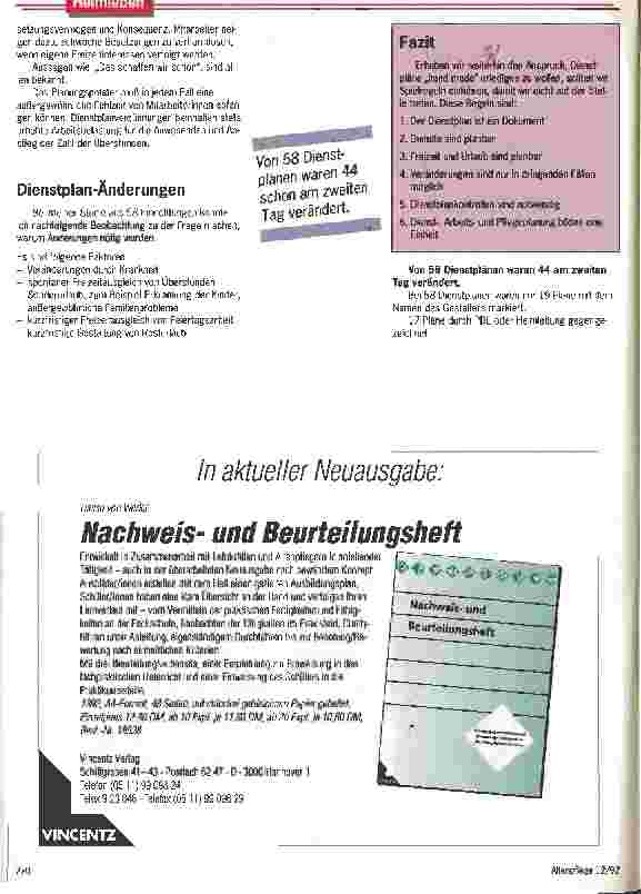 Vorschauseite 3: Dienstplan hand made Der Dienstplan muß alle Eventualitäten berücksichtigen