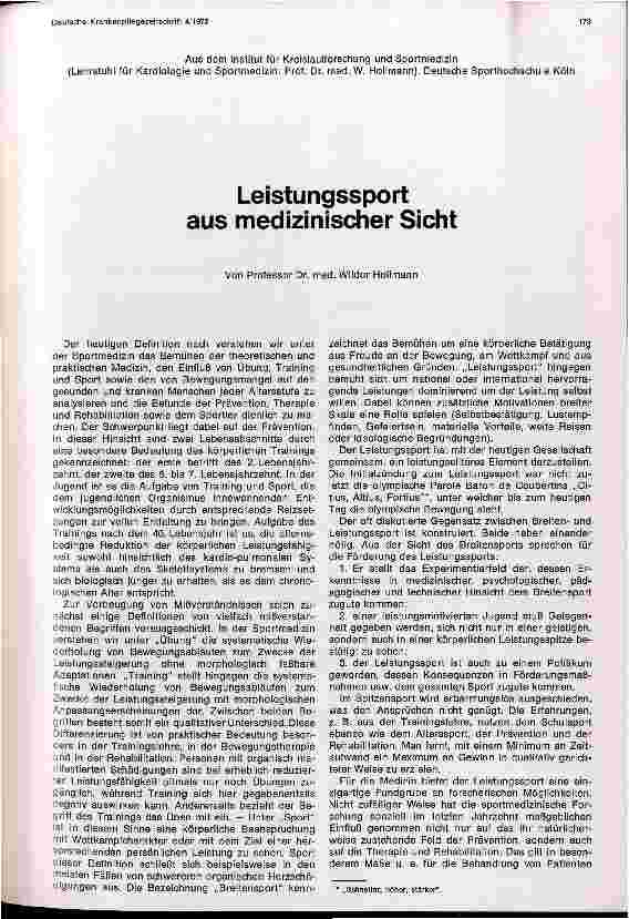 Vorschauseite 1: Leistungssport aus medizinischer Sicht