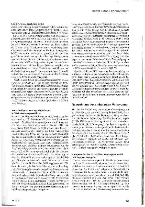 Vorschauseite 2: Ambulante Versorgung von und in Krankenhäusern nach dem GKV-VStG