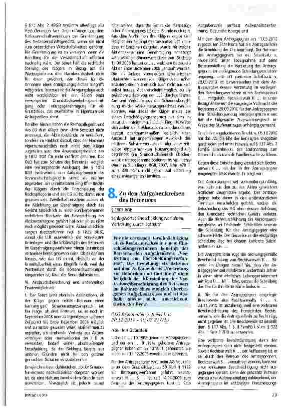 Vorschauseite 1: Zu den Aufgabenkreisen des Betreuers § 1902 BGB