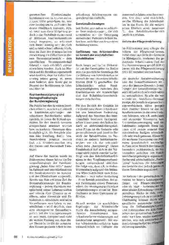 Vorschauseite 2: Geriatrische Versorgung -aktuelle EntwicklungenGesundheitspolitische Beschlüsse und ihre Auswirkungen