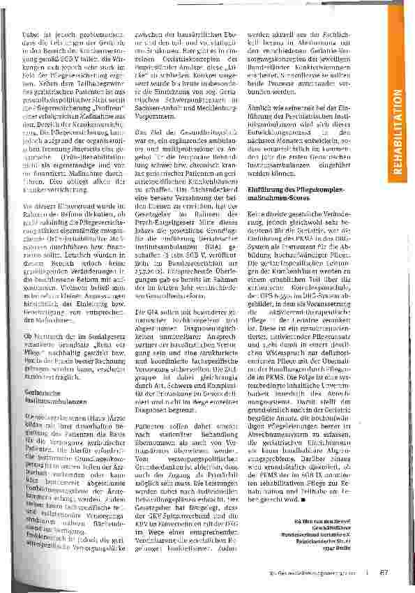 Vorschauseite 3: Geriatrische Versorgung -aktuelle EntwicklungenGesundheitspolitische Beschlüsse und ihre Auswirkungen